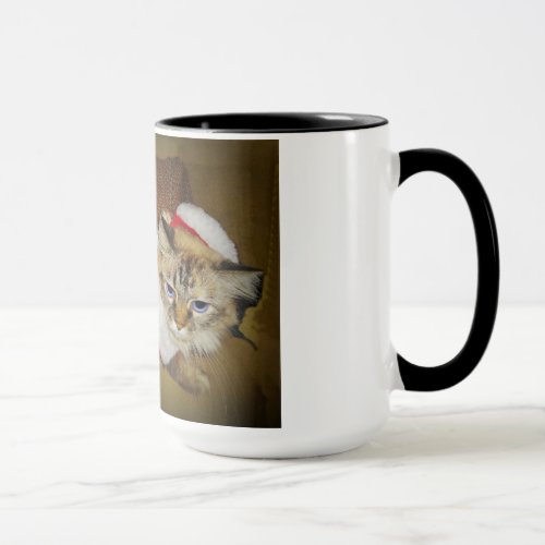 15 oz mug with Dezi the Ragdoll dressed as Santa