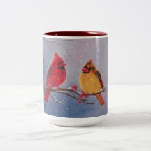 15 oz. Mug with Painting of Two Cardinals