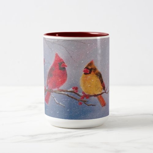 15 oz Mug with Painting of Two Cardinals