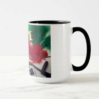 15 oz. ringer mug featuring fly tying materials.