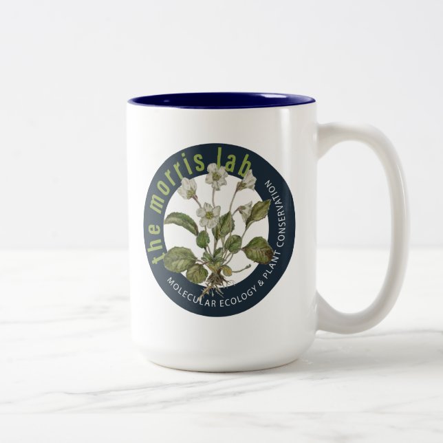 15 oz two-tone coffee mug with Morris Lab logo (Right)