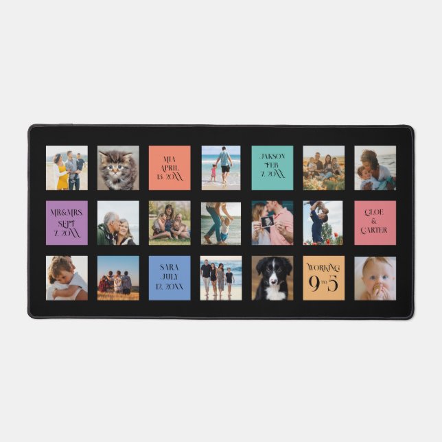 15 Photo, 6 Color Block on Black Desk Mat (Front)