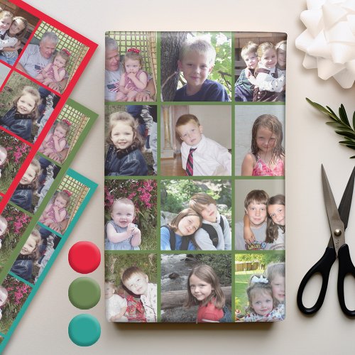 15 Photo Collage _ Best Year Ever Red Green Teal Wrapping Paper Sheets