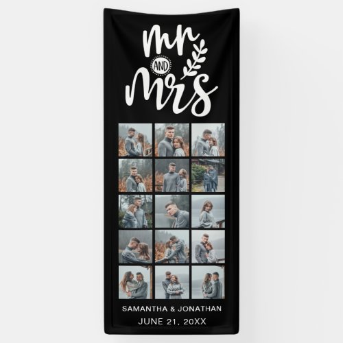 15 Photo Collage Black  White Mr  Mrs Weddding Banner