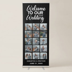 15 Photo Collage Black/White Welcome To Wedding Retractable Banner