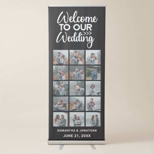 15 Photo Collage BlackWhite  Welcome To Wedding   Retractable Banner