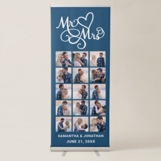 15 Photo Collage Blue Welcome To Our Wedding Retractable Banner