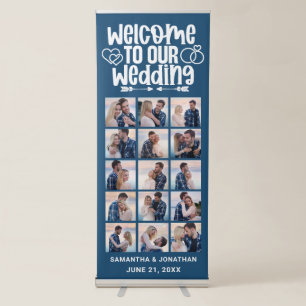 15 Photo Collage Blue Welcome To Our Wedding  Retractable Banner