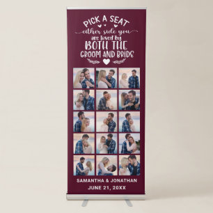 15 Photo Collage Burgundy Welcome To Our Wedding Retractable Banner