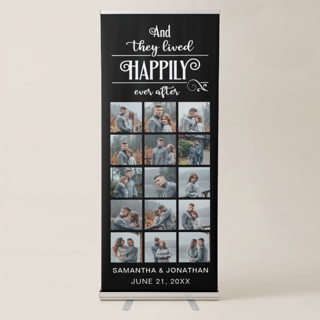15 Photo Collage Couple Wedding Reception Retractable Banner (Front)
