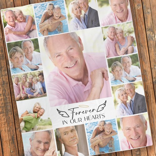 15 Photo Collage Forever in Our Hearts Fleece Blanket