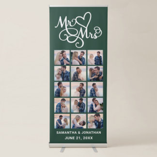 15 Photo Collage Green Welcome To Our Wedding Retractable Banner
