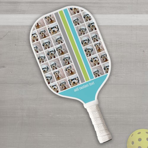 15 Photo Collage Grid All Over with Racing Stripes Pickleball Paddle
