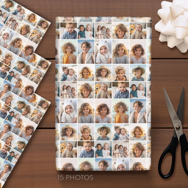 15 Photo Collage Grid - - black white Wrapping Paper Sheets (Custom Photo Wrapping Paper)