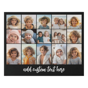 15 Photo Collage Grid - Script Text - black white Faux Canvas Print