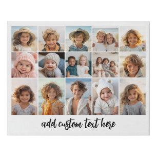 15 Photo Collage Grid - Script Text - black white Faux Canvas Print