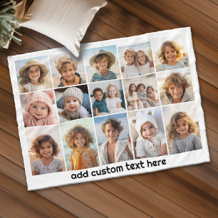 15 Photo Collage Grid - Script Text - black white Fleece Blanket