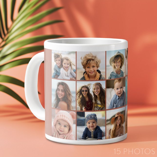 15 Photo Collage Grid - terra cotta Giant Coffee Mug (Custom Photo Collage Mug)