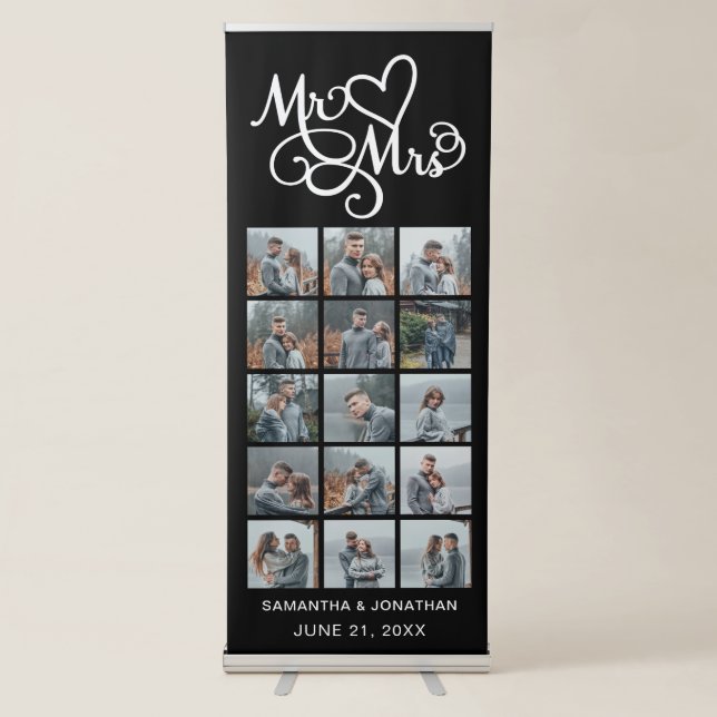 15 Photo Collage Mr. & Mrs. Wedding Reception  Retractable Banner (Front)