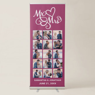 15 Photo Collage Pink Welcome To Our Wedding Retractable Banner