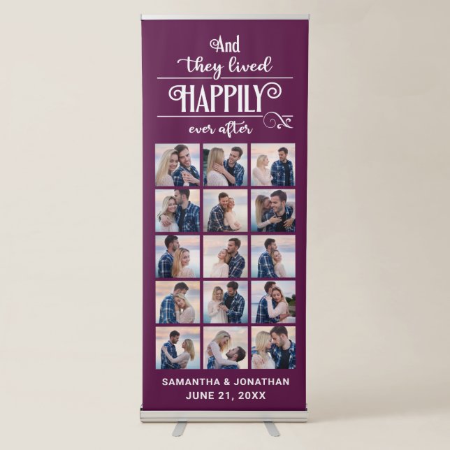 15 Photo Collage Plum Welcome To Our Wedding Retractable Banner (Front)