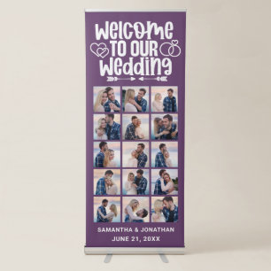 15 Photo Collage Purple Welcome To Our Wedding Retractable Banner