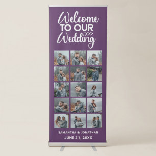 15 Photo Collage Purple Welcome To Our Wedding Retractable Banner
