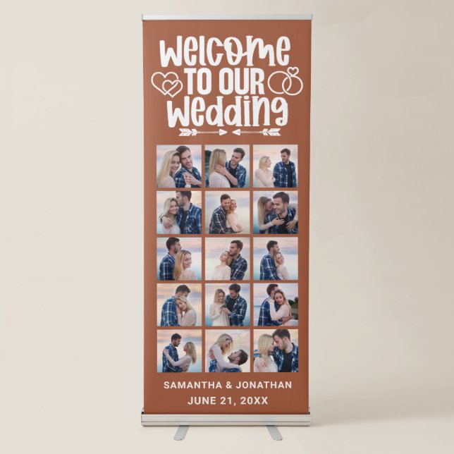 15 Photo Collage Terracotta Welcome To Wedding Retractable Banner (Front)