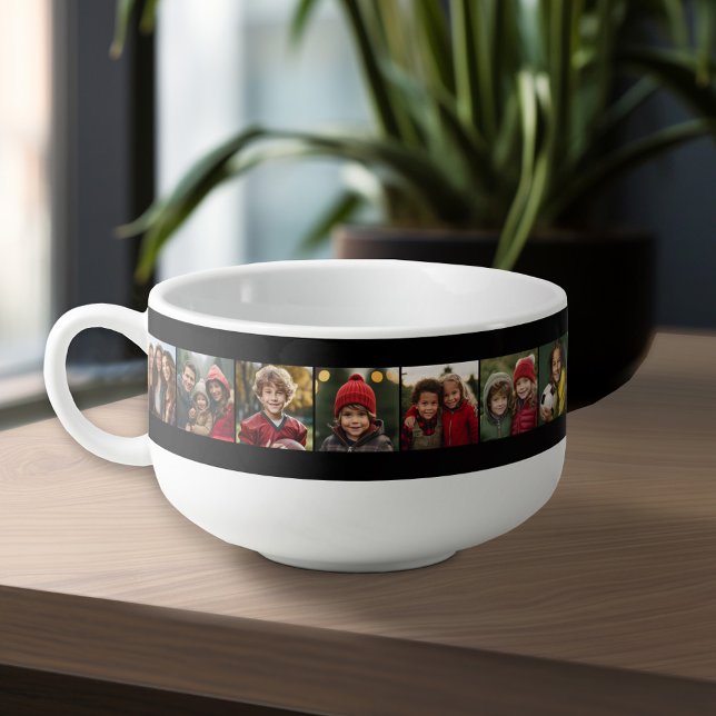 15 Photo Collage with Black Background Soup Mug (Personalized Soup Mug - Add Your Photos and Text for a Great Gift)