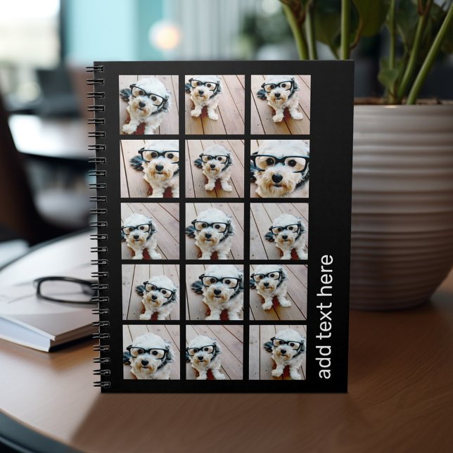 15 Photo Collage with san serif text - black white Notebook (Personalized notebook with photos and text)