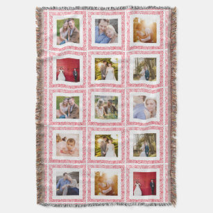 15 Photo Collage Wood Stamp Border Throw Blanket