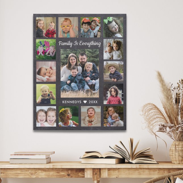 15 Photo Family Is Everything Quote Chalkboard Faux Canvas Print (Creator Uploaded)