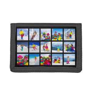 15 Photo Grid Collage Black Tri-fold Wallet
