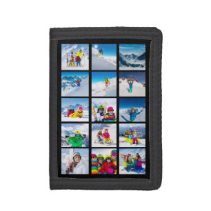 15 Photo Vertical Grid Collage Black Tri-fold Wallet