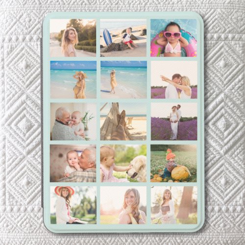 15 Photo Vertical Grid Photo Collage Pale Teal Kindle Cover