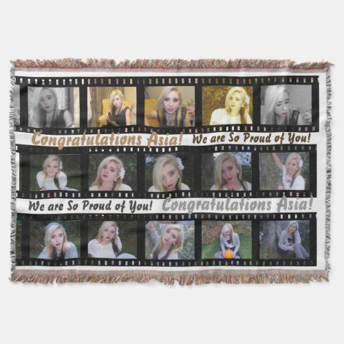 15 photographs in a film strip photo collage throw blanket