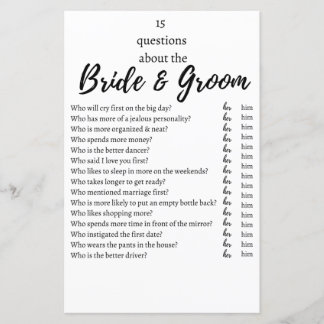 15 Questions About the Bride & Groom Wedding Game