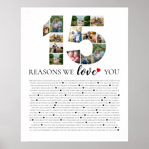 15 Reasons Why I Love You Photo Montage Poster