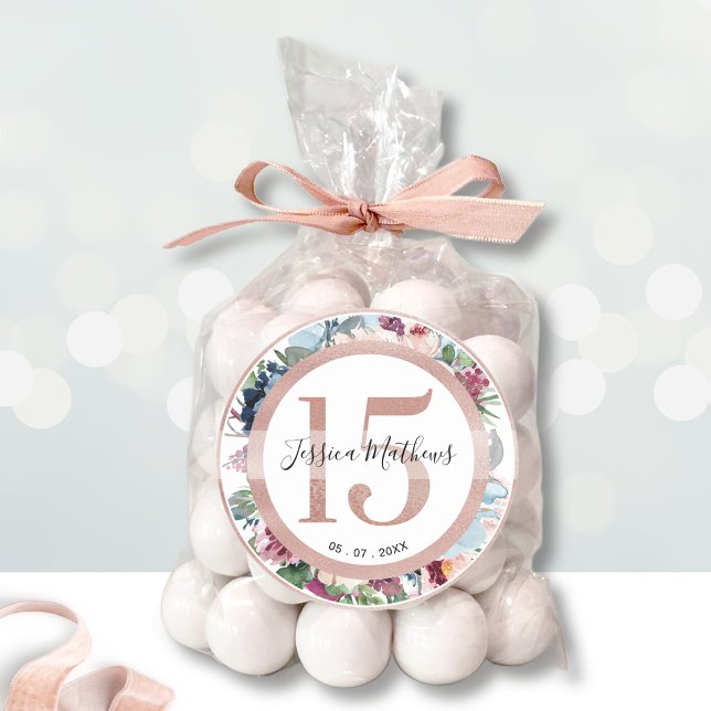 15 Rose Gold Quince Floral Favor / Decor Classic Round Sticker (Creator Uploaded)