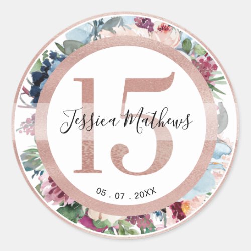 15 Rose Gold Quince Floral Favor  Decor Classic Round Sticker