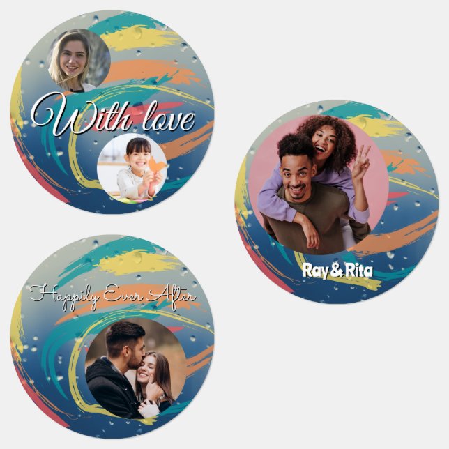 15-set Teal, Orange, Yellow & Coral Brushstrokes Labels (Group)