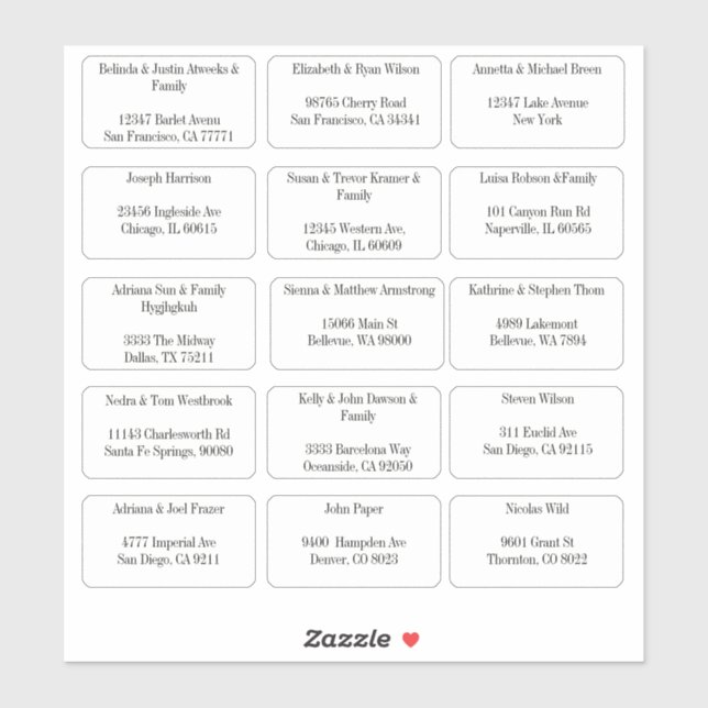 15 Simple Individual Guest Name Address Sticker (Sheet)