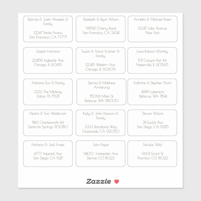 15 Simple Individual Guest Name Address Sticker (Sheet)