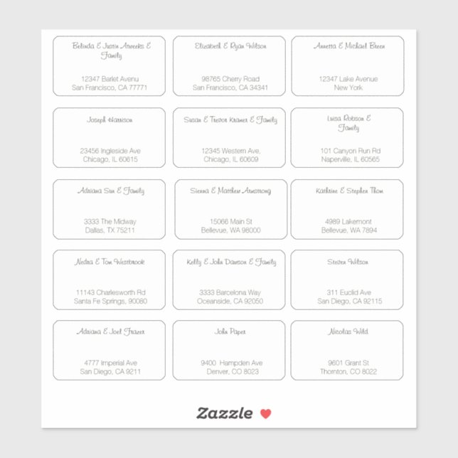 15 Simple Individual Wedding Guest Name Address Sticker (Sheet)