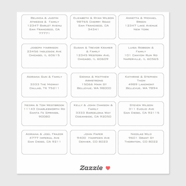 15 Simple Individual Wedding Guest Name Address Sticker (Sheet)