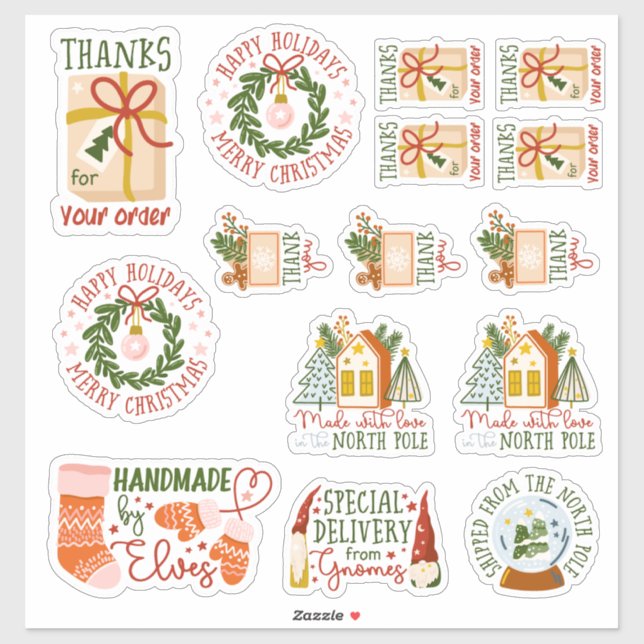 15 Small Business/Handmade Christmas Packaging Sticker (Sheet)
