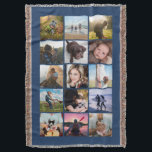 15 Square Photo Collage Keepsake Blue Throw Blanket<br><div class="desc">15 square photo layout photo collage throw blanket perfect for your instagram photos, with red frames. Makes a lovely christmas gift or keepsake for a college bound child! More colors available in my store. ----------------------------template photos by---------------------------- https://unsplash.com/@thepootphotographer https://unsplash.com/@goodmood77 https://unsplash.com/@jenn_azraimages https://www.pexels.com/u/josh-willink-11499/ https://unsplash.com/@jairoalzate https://unsplash.com/@mindyop https://unsplash.com/@gcalebjones https://unsplash.com/@jimmymystic juan galafa unsplash (removed) https://pixabay.com/no/users/3194556-3194556/ https://unsplash.com/@jwwhitt...</div>