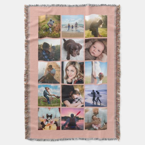 15 Square Photo Collage Keepsake Blush Throw Blanket