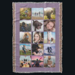 15 Square Photo Collage Keepsake Lavender Throw Blanket<br><div class="desc">15 square photo layout photo collage throw blanket perfect for your instagram photos, with custom color frames. Makes a lovely christmas gift or keepsake for a college bound child! More colors available in my store. ----------------------------template photos by---------------------------- https://unsplash.com/@thepootphotographer https://unsplash.com/@goodmood77 https://unsplash.com/@jenn_azraimages https://www.pexels.com/u/josh-willink-11499/ https://unsplash.com/@jairoalzate https://unsplash.com/@mindyop https://unsplash.com/@gcalebjones https://unsplash.com/@jimmymystic juan galafa unsplash (removed) https://pixabay.com/no/users/3194556-3194556/...</div>