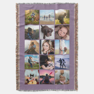 15 Square Photo Collage Keepsake Lavender Throw Blanket